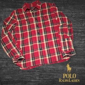Polo RL Country Classic Fit Plaid‎ Twill Work Shirt Hot Red Yellow Multi M
